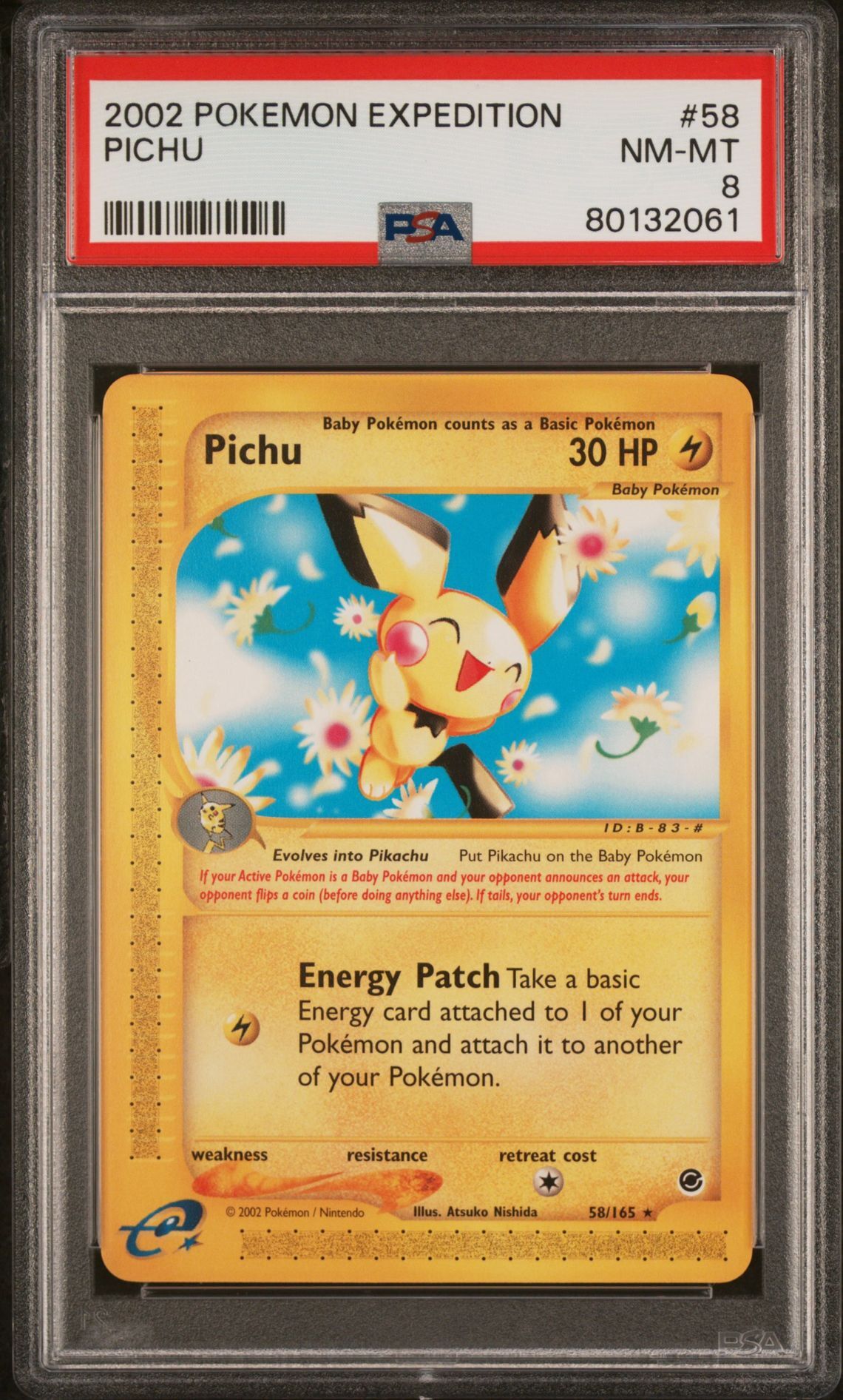 2002 POKEMON EXPEDITION 58 PICHU - PSA 8 NM-MT