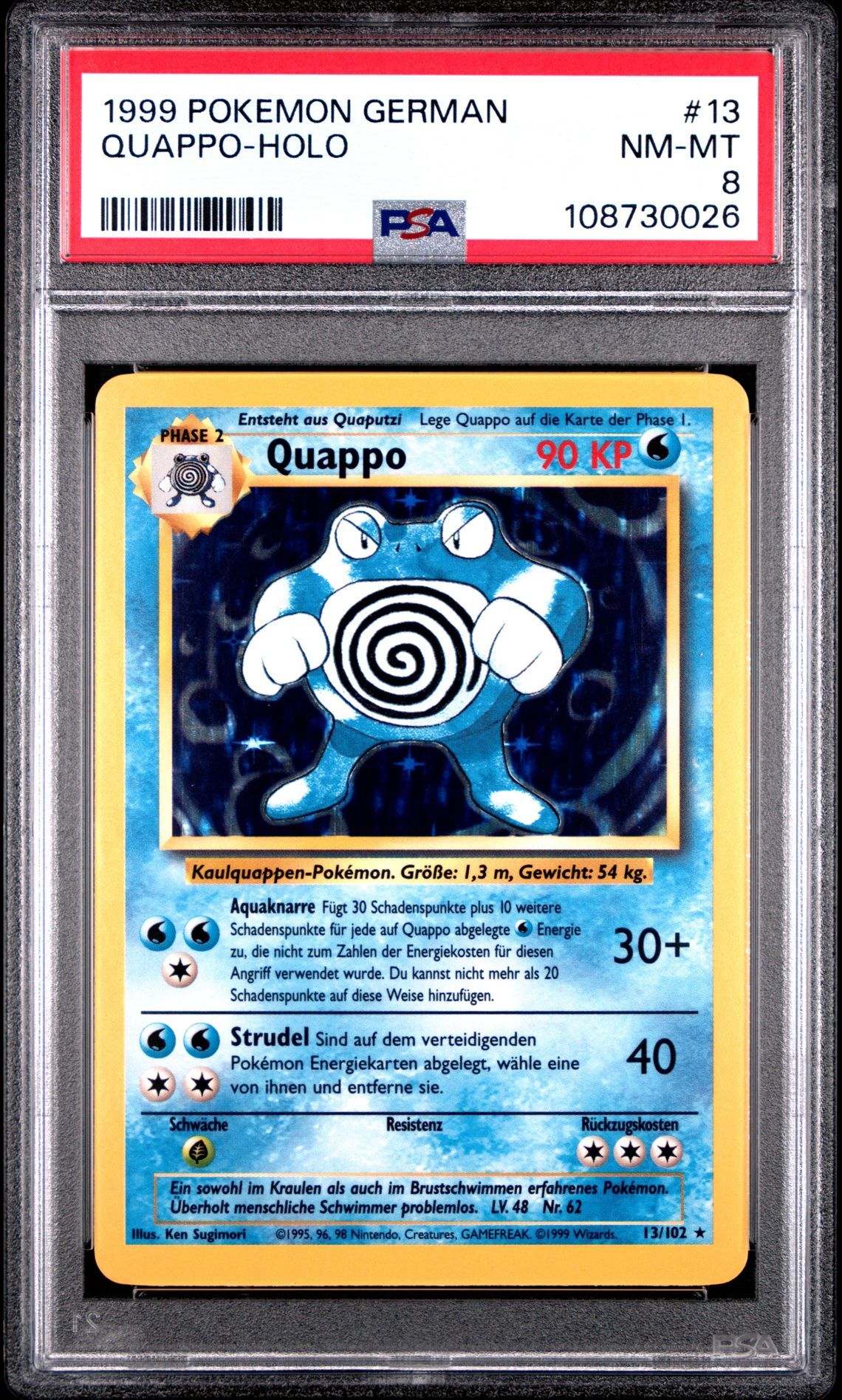 1999 POKEMON GERMAN 13 QUAPPO-HOLO - PSA 8 NM-MT - Pokémon