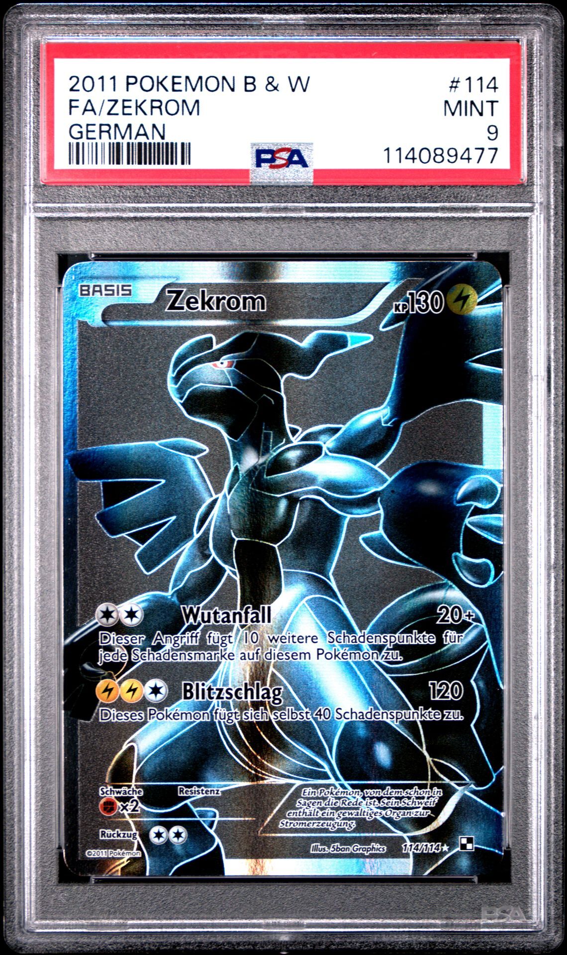 2011 POKEMON BLACK & WHITE 114 FULL ART/ZEKROM GERMAN - PSA 9 MINT - Pokémon