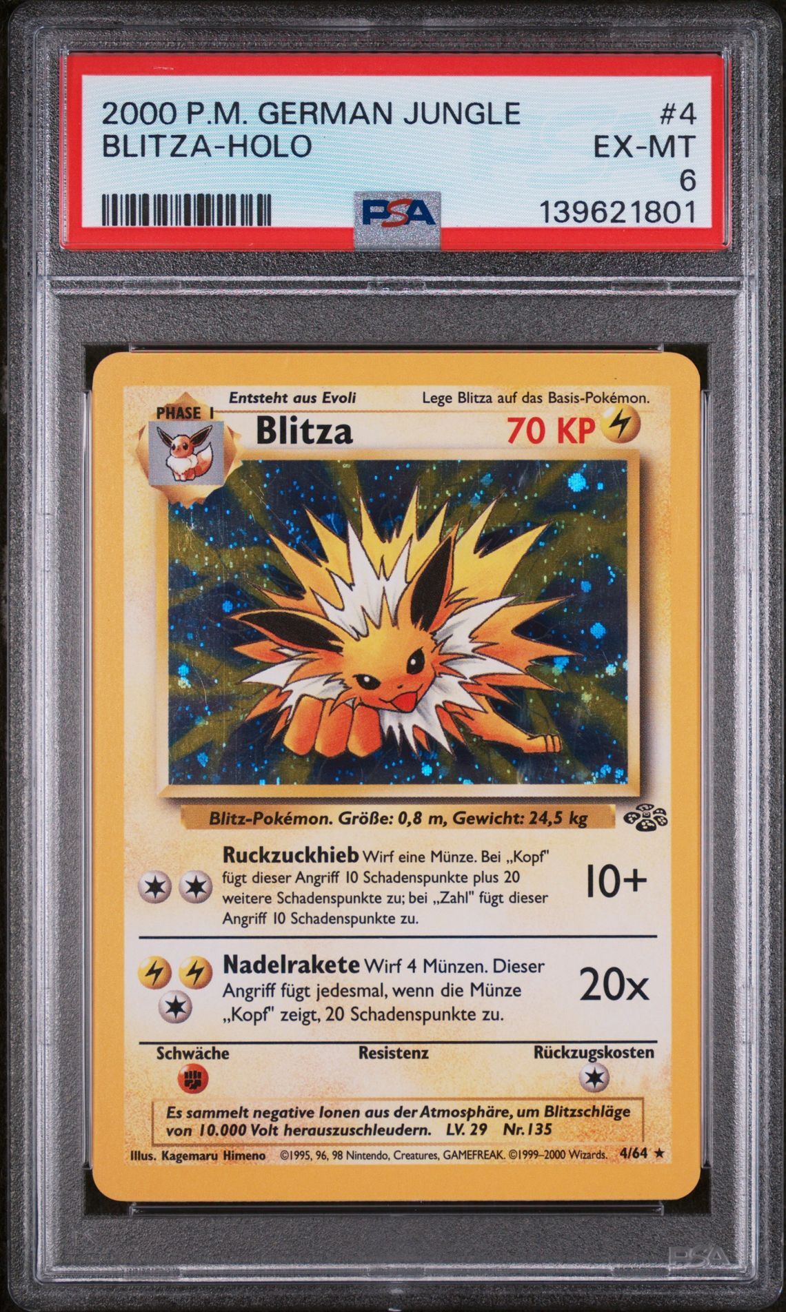 2000 POKEMON GERMAN JUNGLE #4 BLITZA-HOLO - EX-MT 6 - Pokemon 2000 POKEMON GERMAN JUNGLE #4 BLITZA-HOLO - EX-MT 6 - Pokemon