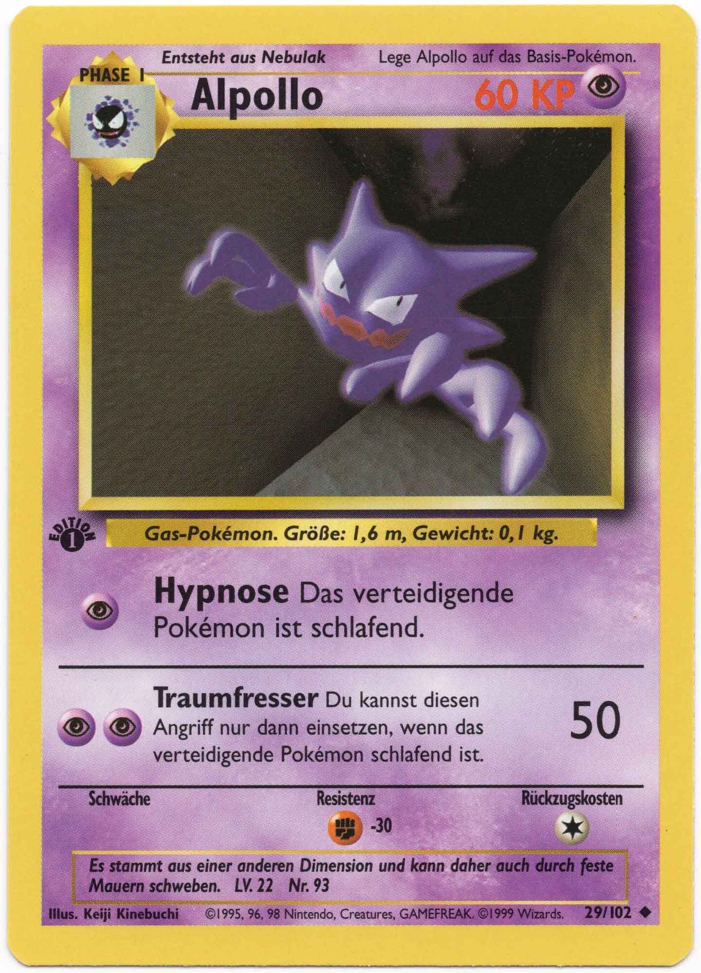 Alpollo 29/102 1. Edition - Pokémon TCG