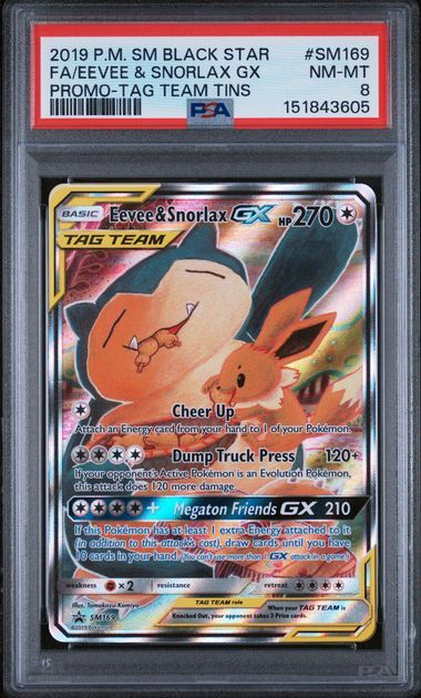 Eevee & Snorlax GX #sm169 - sm Black Star Promo - PSA 8 NM-MT - Pokemon