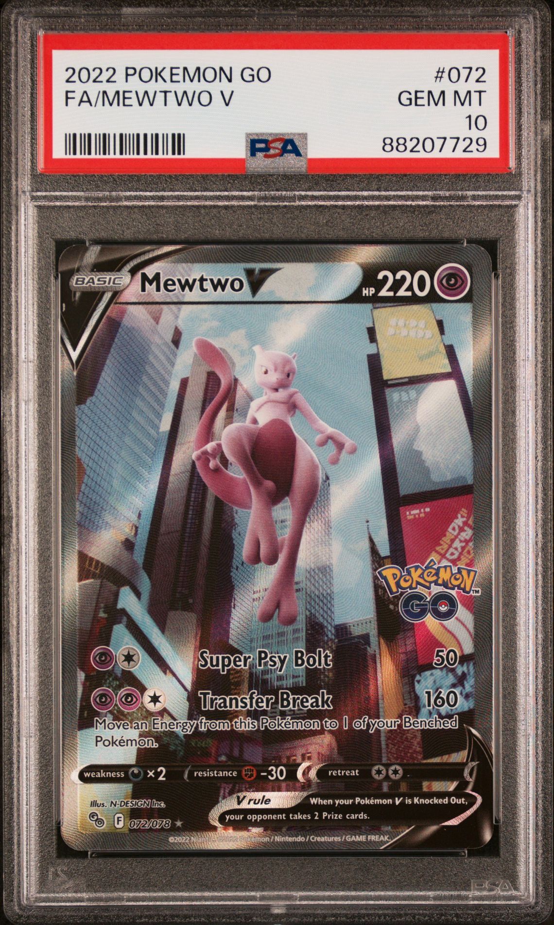 2022 POKEMON GO 072 FULL ART/MEWTWO V - PSA 10 GEM-MT - Pokémon 2022 POKEMON GO 072 FULL ART/MEWTWO V - PSA 10 GEM-MT - Pokémon