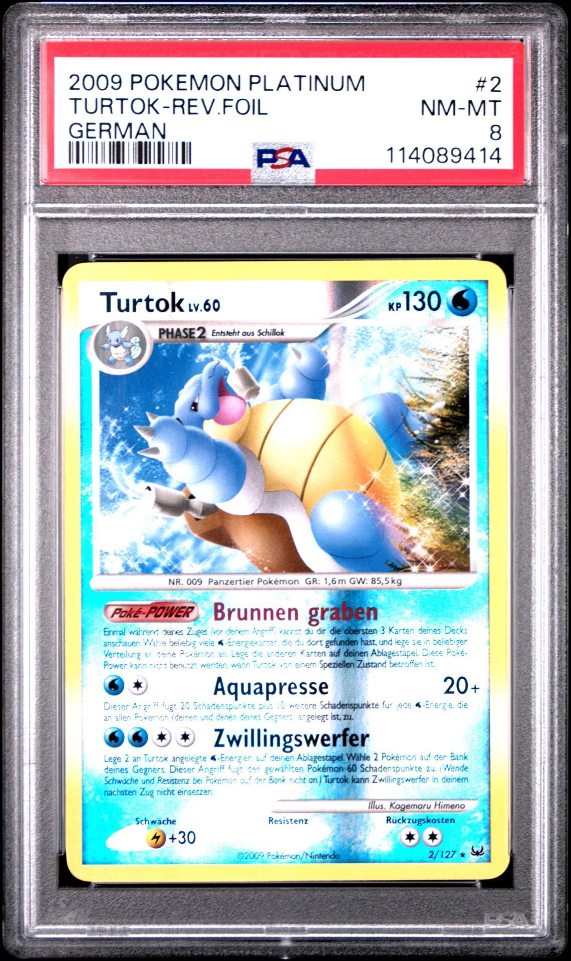 2009 POKEMON PLATINUM 2 TURTOK-REVERSE FOIL GERMAN - PSA 8 NM-MT - Pokémon
