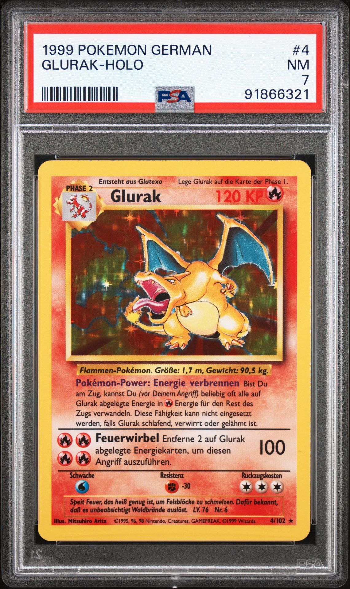 1999 POKEMON GERMAN 4 GLURAK-HOLO - PSA 7 NM - Pokémon 1999 POKEMON GERMAN 4 GLURAK-HOLO - PSA 7 NM - Pokémon
