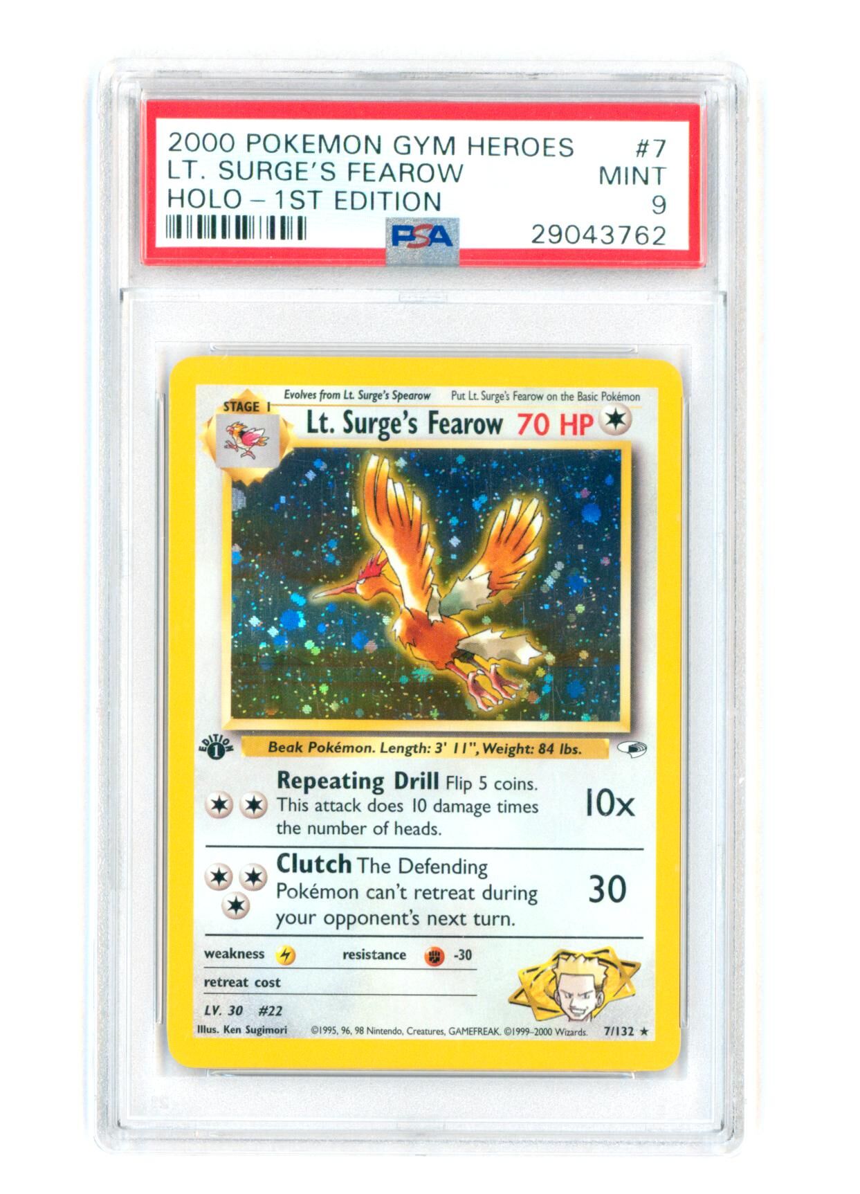 Lt. Surge's Fearow 7/132 - Gym Heroes - 1st Edition - Holo Rare - PSA 9 MINT - Pokémon Lt. Surge's Fearow 7/132 - Gym Heroes - 1st Edition - Holo Rare - PSA 9 MINT - Pokémon