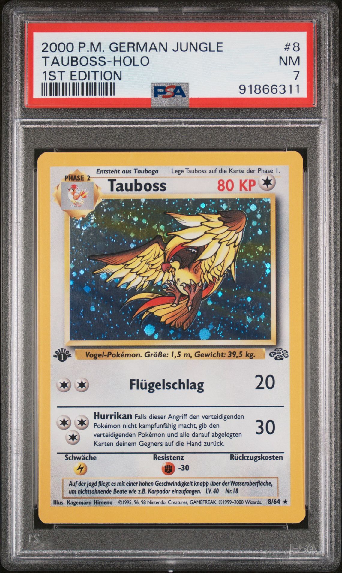 2000 POKEMON GERMAN JUNGLE 8 TAUBOSS-HOLO 1ST EDITION - PSA 7 NM - Pokémon 2000 POKEMON GERMAN JUNGLE 8 TAUBOSS-HOLO 1ST EDITION - PSA 7 NM - Pokémon
