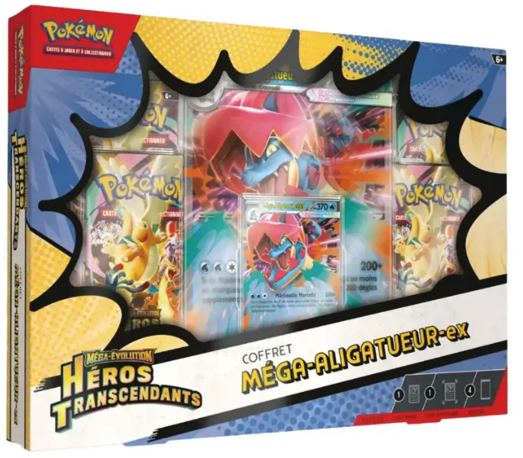 Pokémon JCC: Méga-Évolution - Héros Transcendants Coffret Méga-Aligatueur-ex - FR Pokémon JCC: Méga-Évolution - Héros Transcendants Coffret Méga-Aligatueur-ex - FR