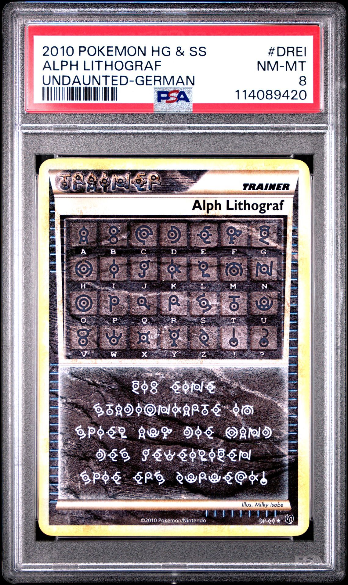 2010 POKEMON HEARTGOLD & SOULSILVER UNDAUNTED DREI ALPH LITHOGRAF GERMAN - PSA 8 NM-MT - Pokémon