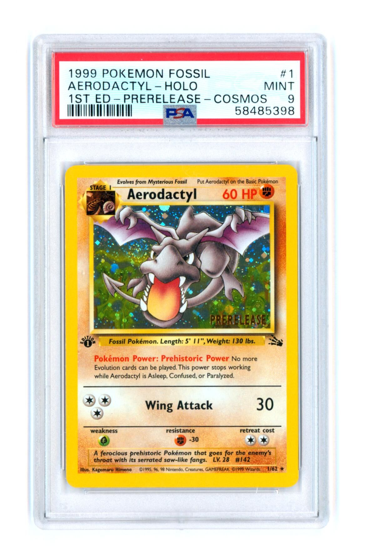 Aerodactyl 1/62 - Fossil - 1st Edition - Prerelease Holo - PSA 9 MINT - Pokémon Aerodactyl 1/62 - Fossil - 1st Edition - Prerelease Holo - PSA 9 MINT - Pokémon