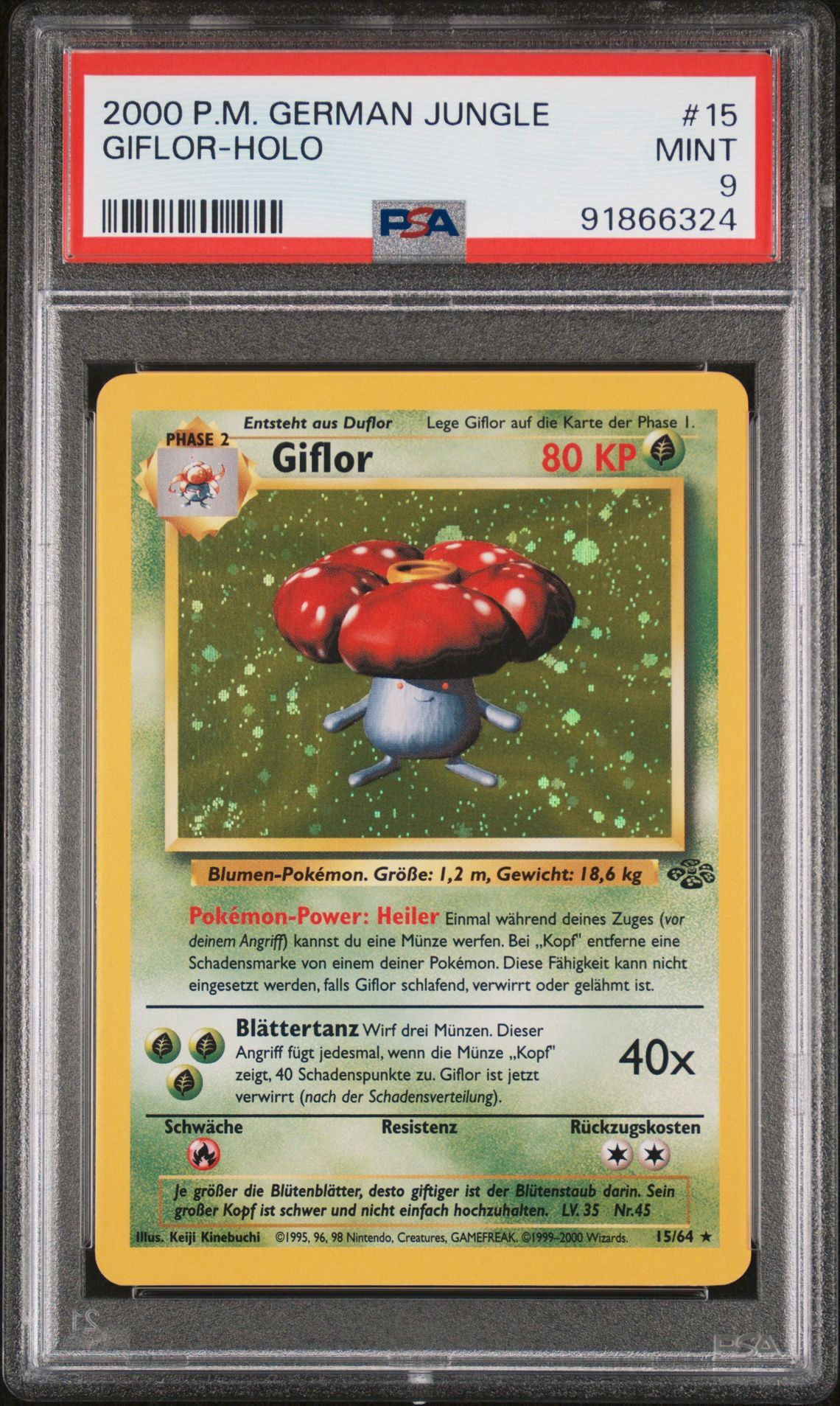 2000 POKEMON GERMAN JUNGLE 15 GIFLOR-HOLO - PSA 9 MINT - Pokémon 2000 POKEMON GERMAN JUNGLE 15 GIFLOR-HOLO - PSA 9 MINT - Pokémon