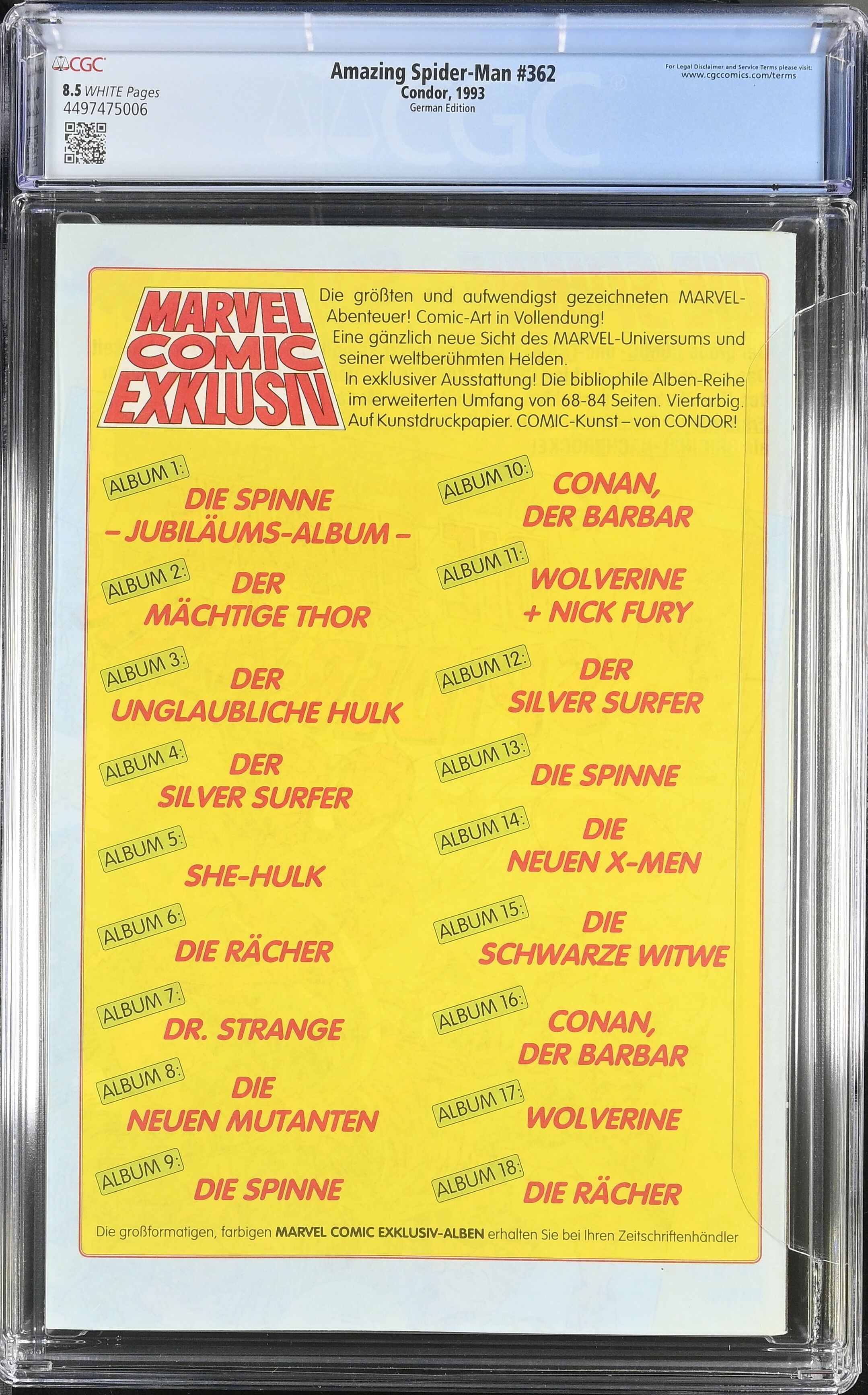 Amazing Spider-Man #362 CGC 8.5 Spinne #214 Condor