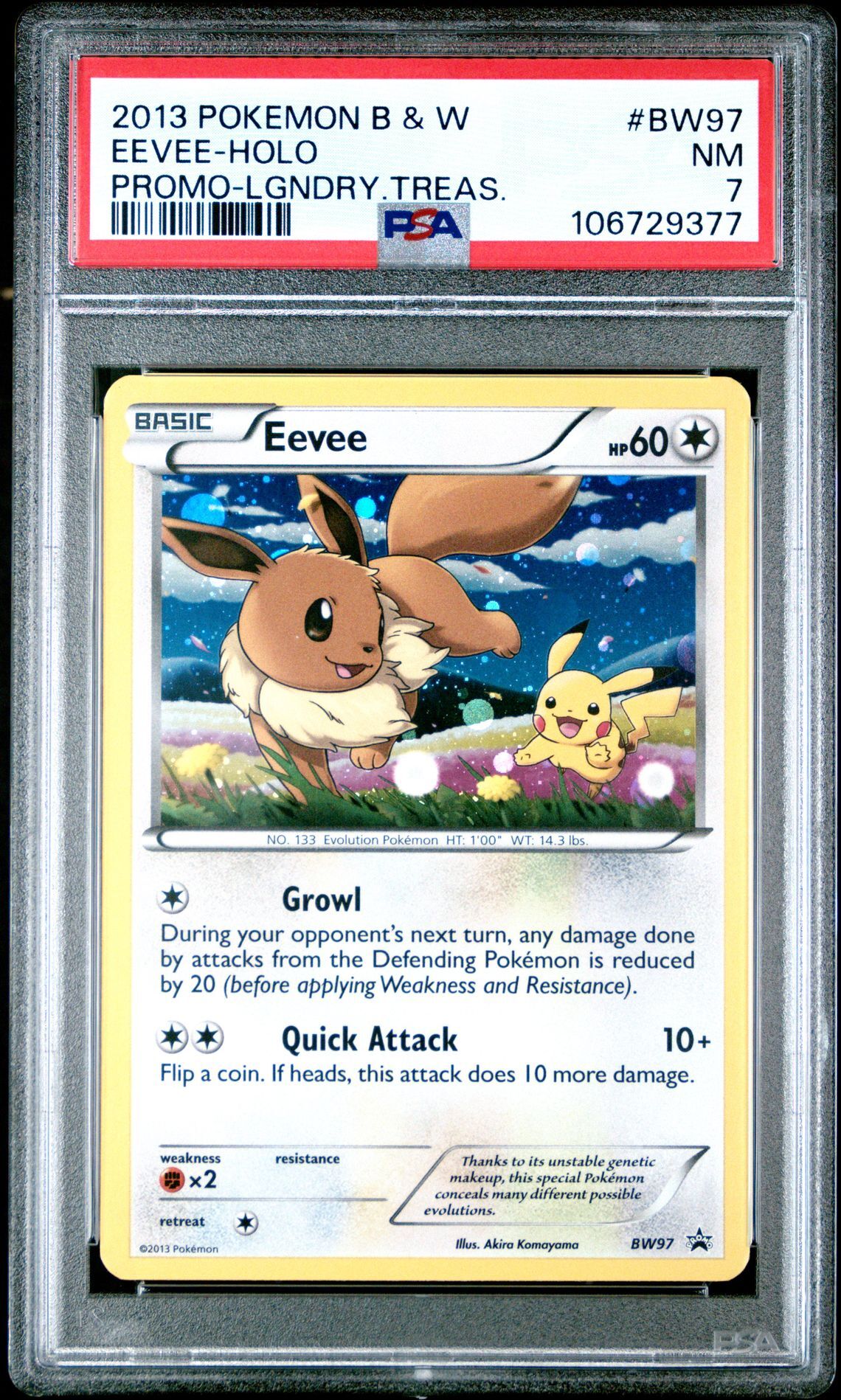 2013 POKEMON BLACK & WHITE PROMO BW97 EEVEE-HOLO LEGENDARY TREASURES - PSA 7 NM - Pokémon