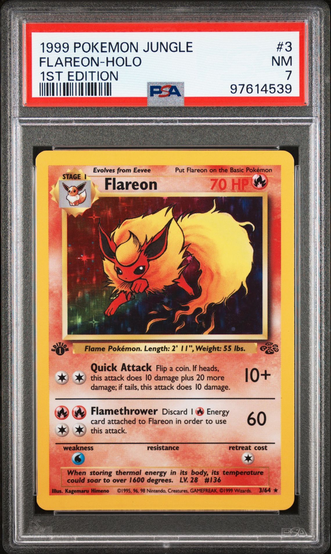 1999 POKEMON JUNGLE #3 FLAREON-HOLO 1ST EDITION - NM 7 - Pokemon
