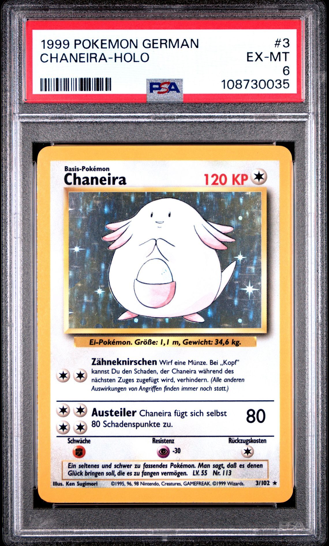 1999 POKEMON GERMAN 3 CHANEIRA-HOLO - PSA 6 EX-MT - Pokémon