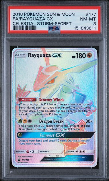 Rayquaza GX #177 - Celestial Storm Secret - PSA 8 NM-MT - Pokemon