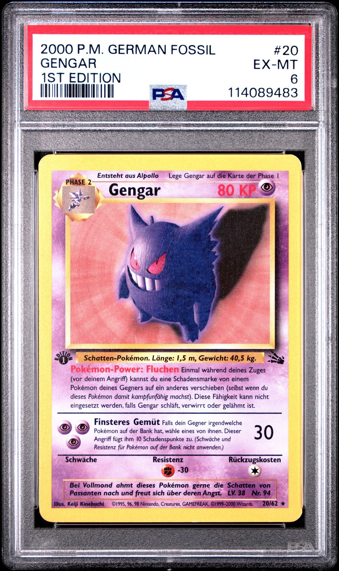 2000 POKEMON GERMAN FOSSIL 20 GENGAR 1ST EDITION - PSA 6 EX-MT - Pokémon 2000 POKEMON GERMAN FOSSIL 20 GENGAR 1ST EDITION - PSA 6 EX-MT - Pokémon