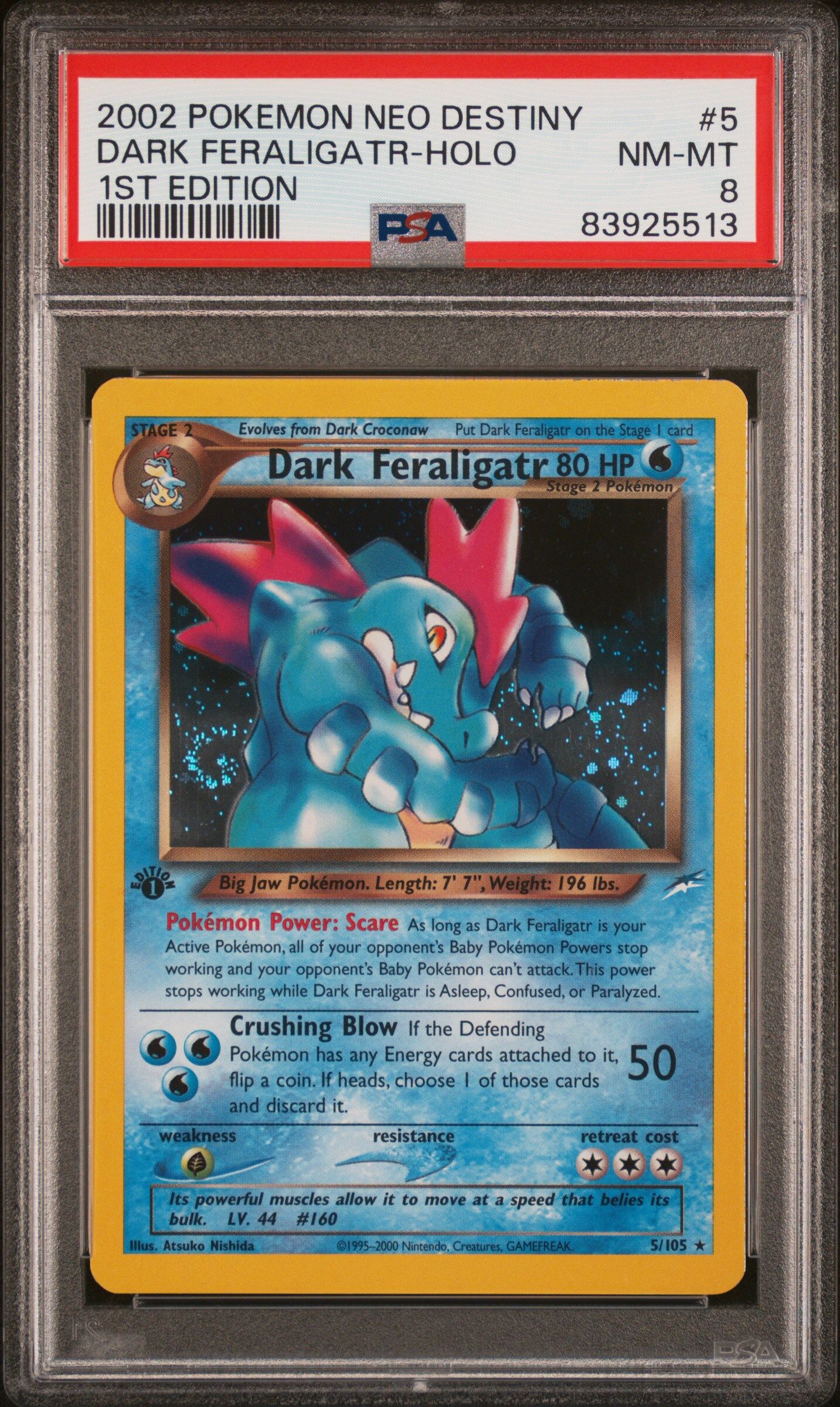 Dark Feraligatr 5/105 - Neo Destiny - 1st Edition - Holo Rare - PSA 8 NM-MT - Pokémon Dark Feraligatr 5/105 - Neo Destiny - 1st Edition - Holo Rare - PSA 8 NM-MT - Pokémon