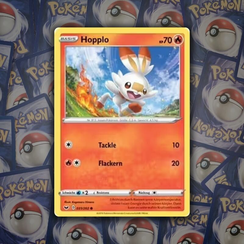 Scorbunny Pokémon card in German, Fire-type starter of the 8th generation from Galar