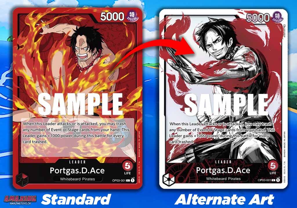 One Piece TCG Portgas D. Ace im Vergleich: Standard-Karte und Alternate Art