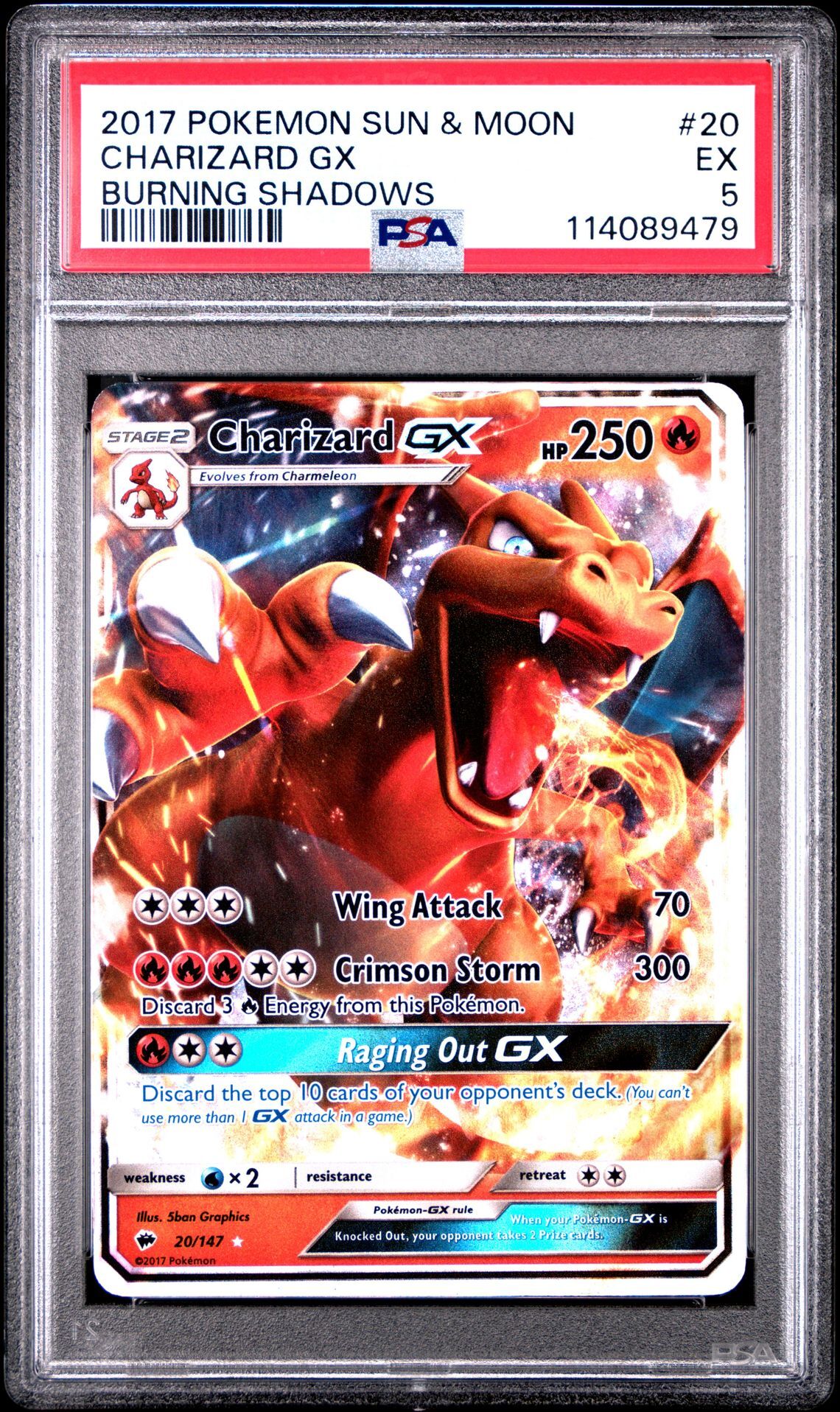2017 POKEMON SUN & MOON BURNING SHADOWS 20 CHARIZARD GX - PSA 5 EX - Pokémon