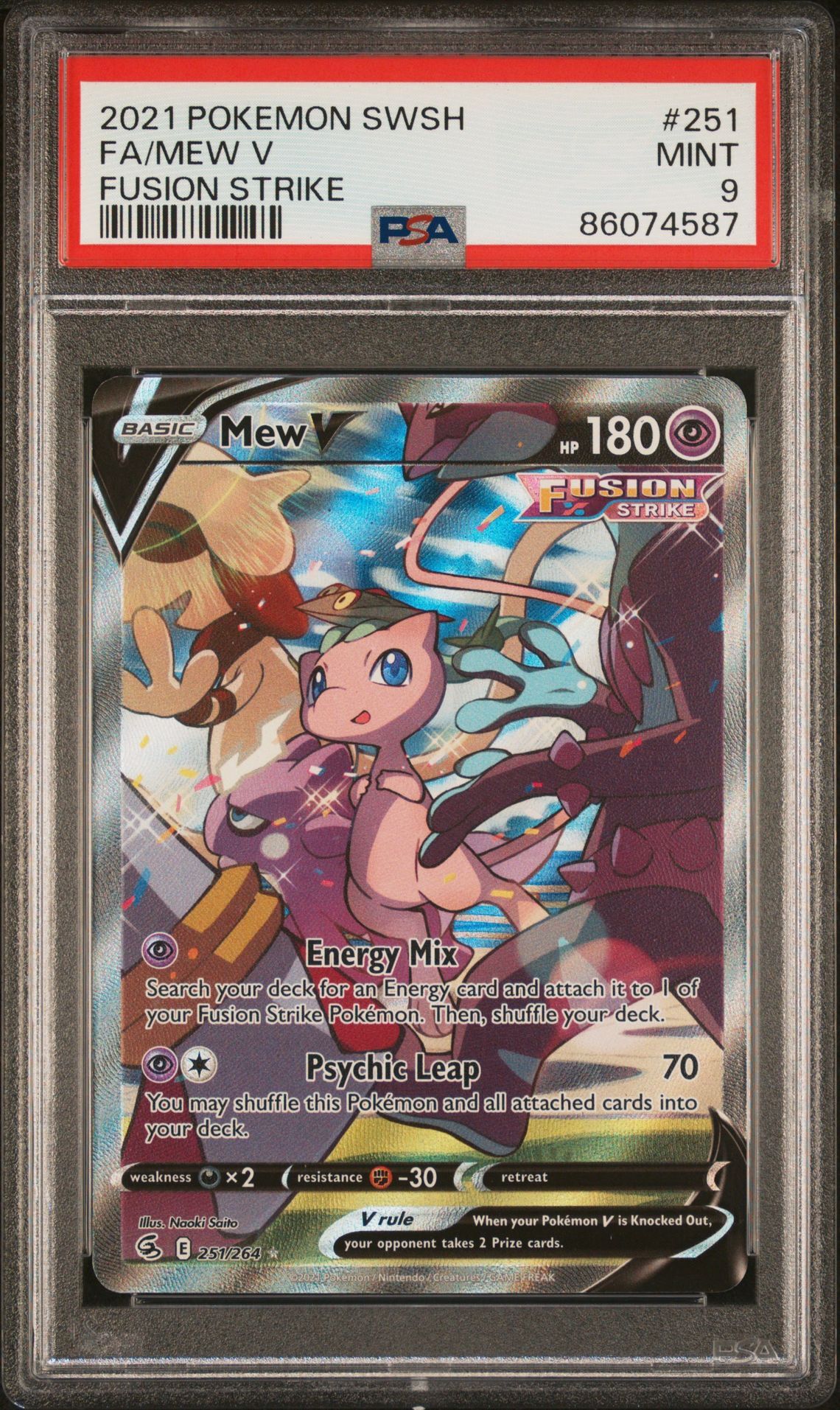 2021 POKEMON SWORD & SHIELD FUSION STRIKE 251 FULL ART/MEW V - PSA 9 MINT 2021 POKEMON SWORD & SHIELD FUSION STRIKE 251 FULL ART/MEW V - PSA 9 MINT