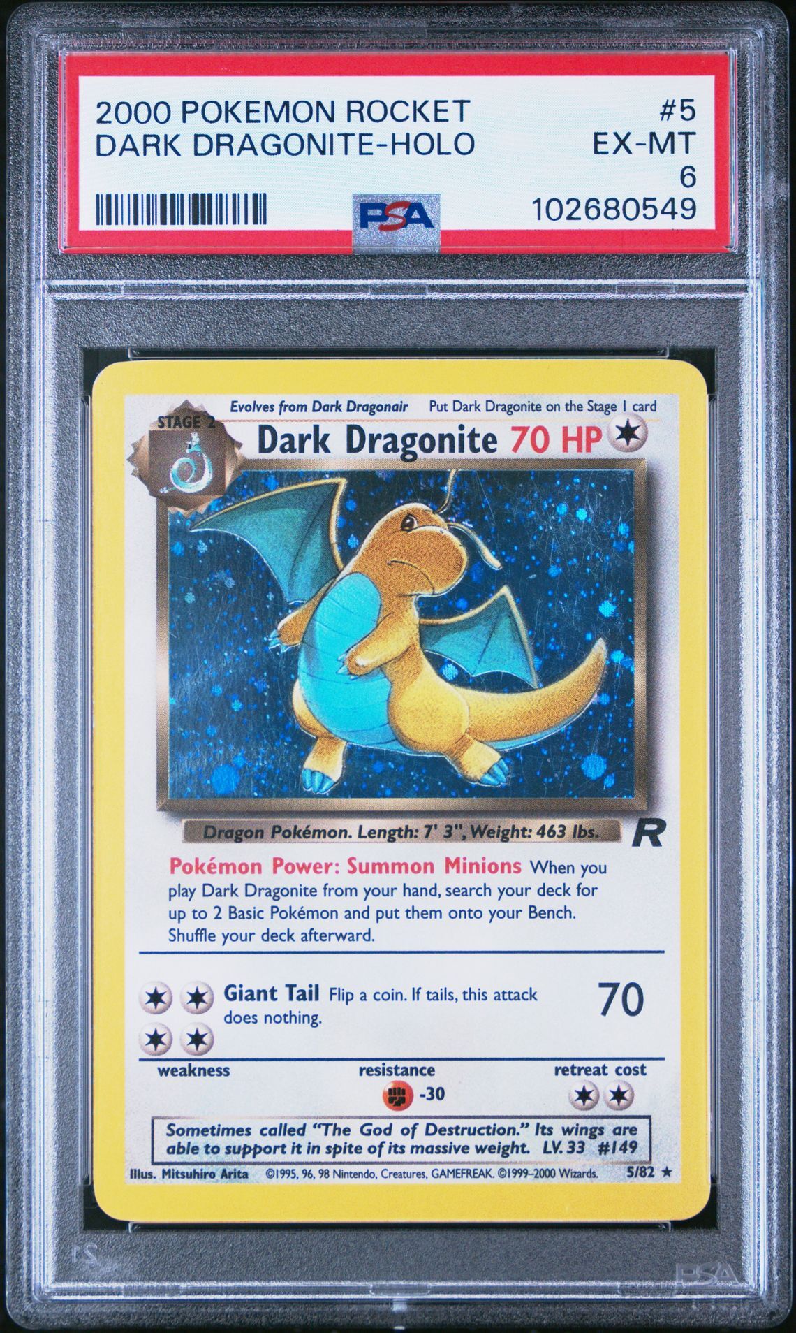 2000 POKEMON ROCKET 5 DARK DRAGONITE-HOLO - PSA 6 EX-MT - Pokémon