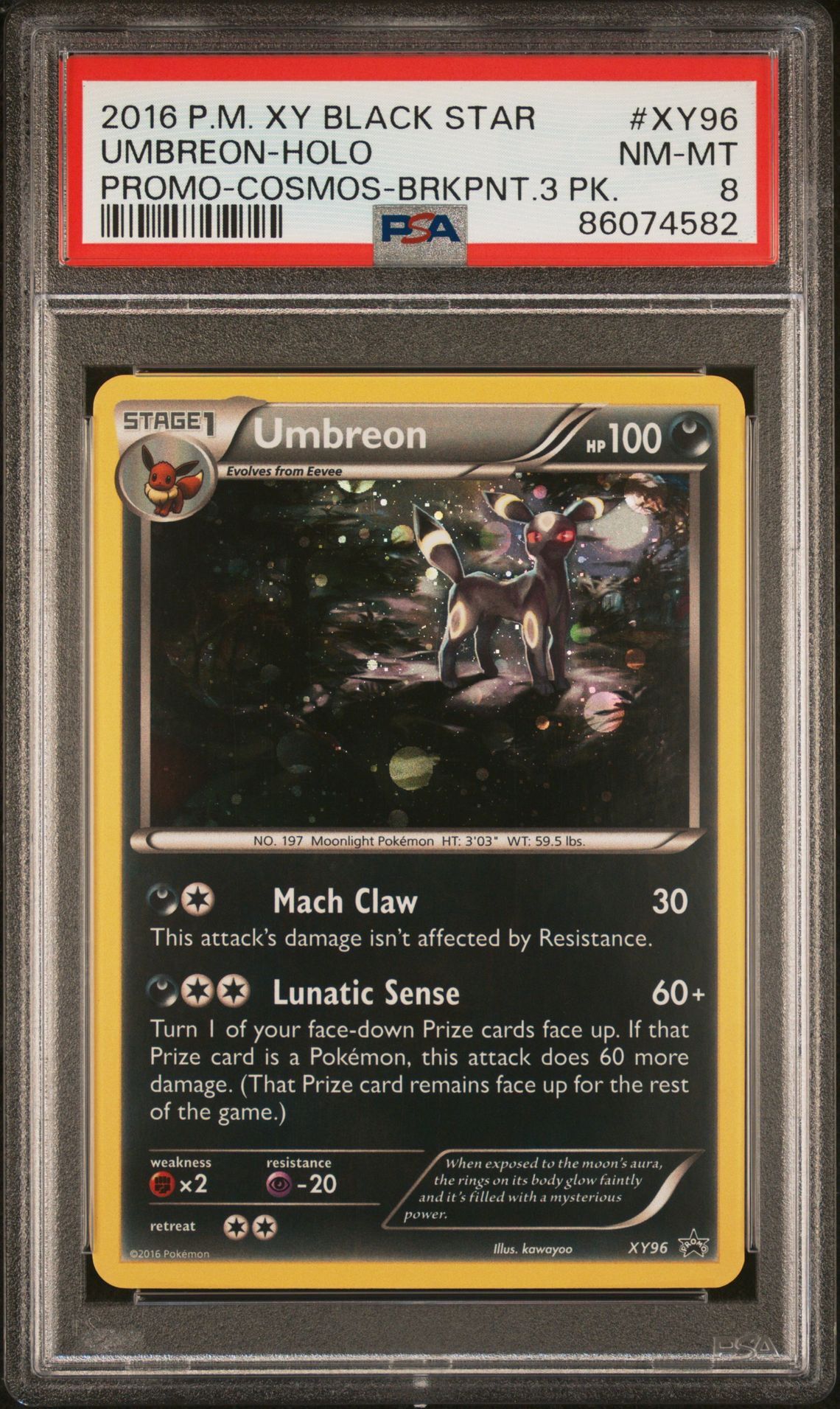 2016 POKEMON XY BLACK STAR PROMO XY96 UMBREON-HOLO COSMOS-BREAKPOINT 3 PACK - PSA 8 NM-MT
