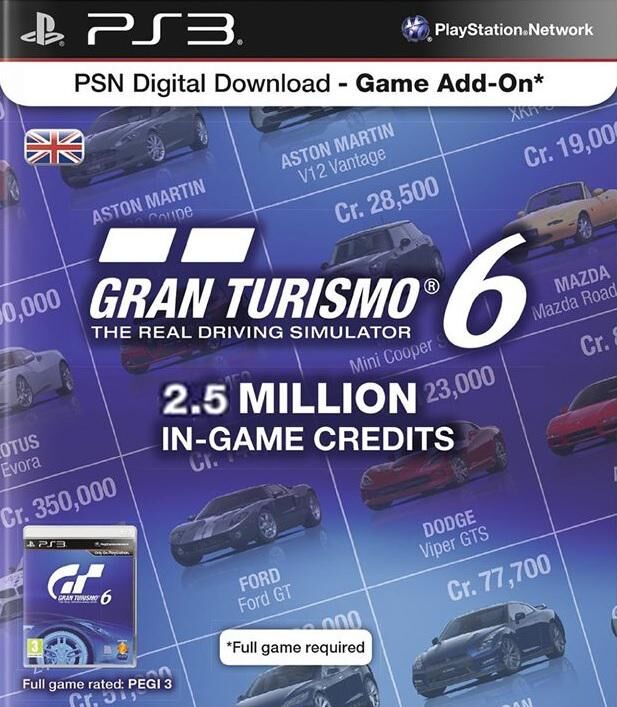 Gran Turismo 6 2.5 Million In-Game Credits - OVP - PS3 - EN