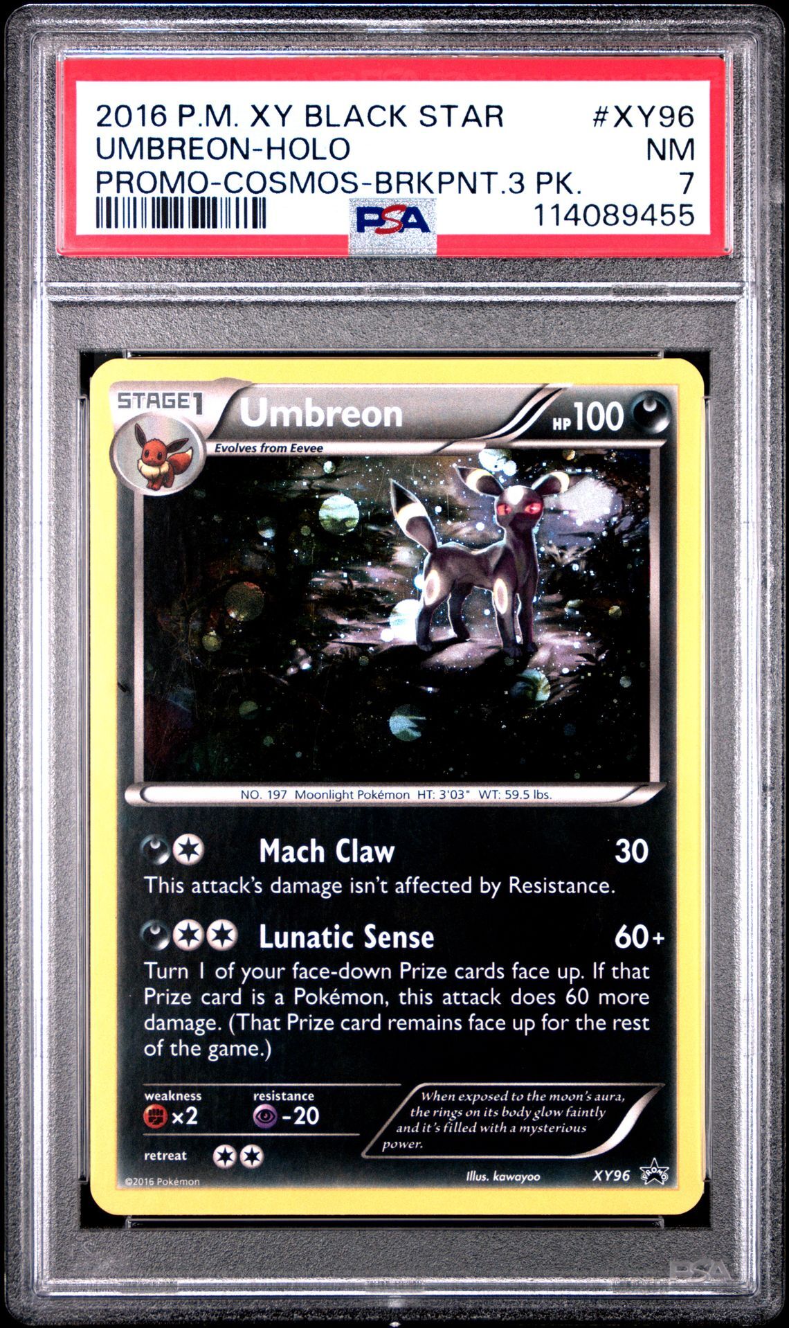 2016 POKEMON XY BLACK STAR PROMO XY96 UMBREON-HOLO COSMOS-BREAKPOINT 3 PACK - PSA 7 NM - Pokémon