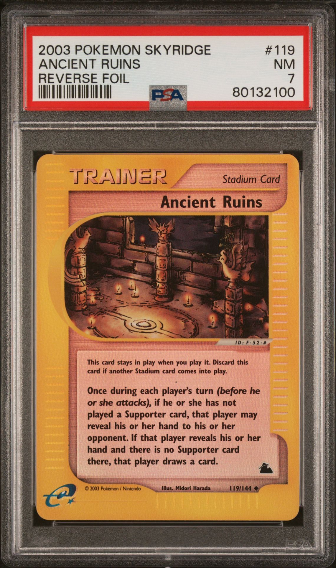 2003 POKEMON SKYRIDGE 119 ANCIENT RUINS-REVERSE FOIL - PSA 7 NM