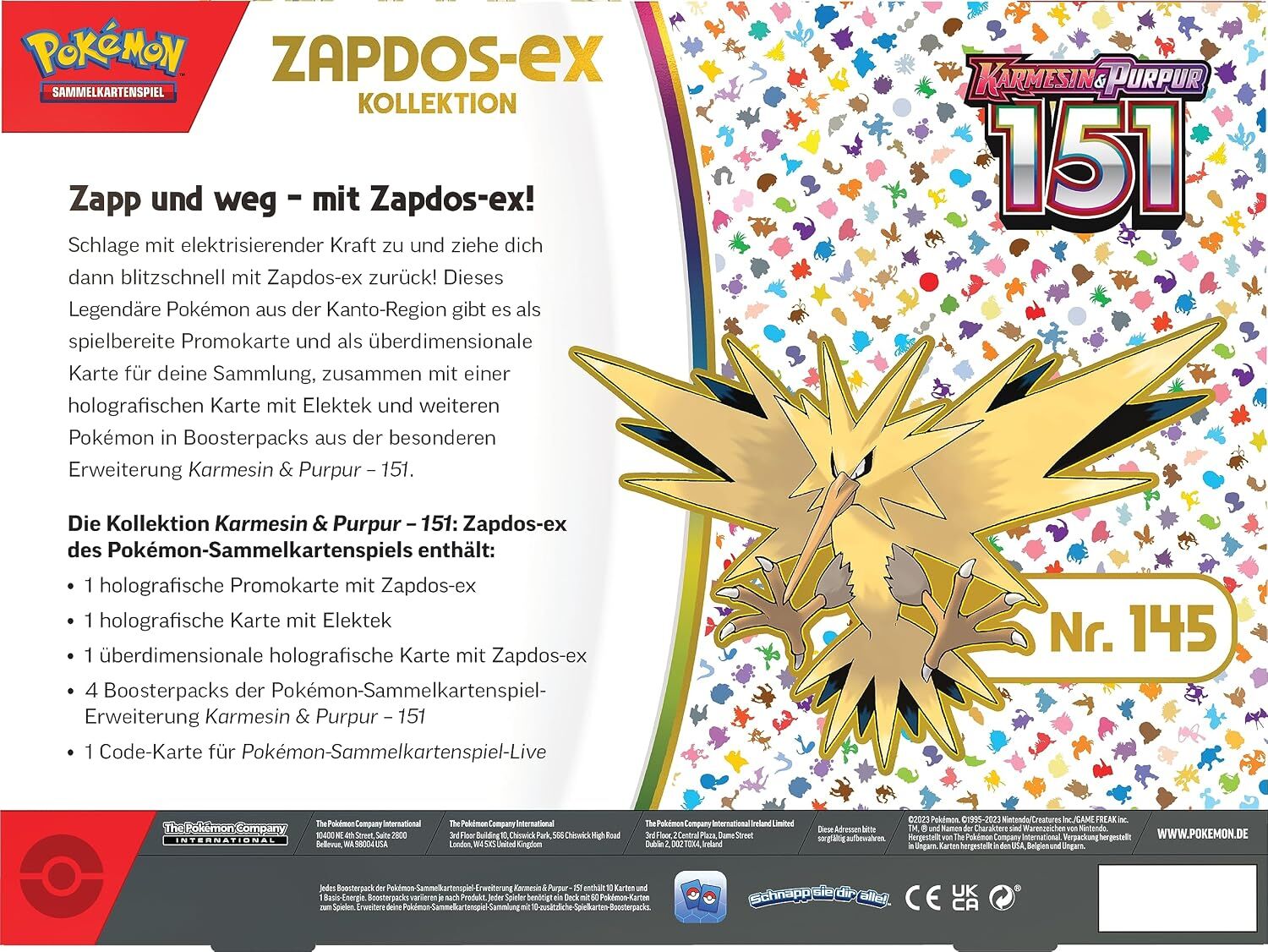 Pokémon TCG: Karmesin & Purpur - 151 Zapdos ex Kollektion - DE