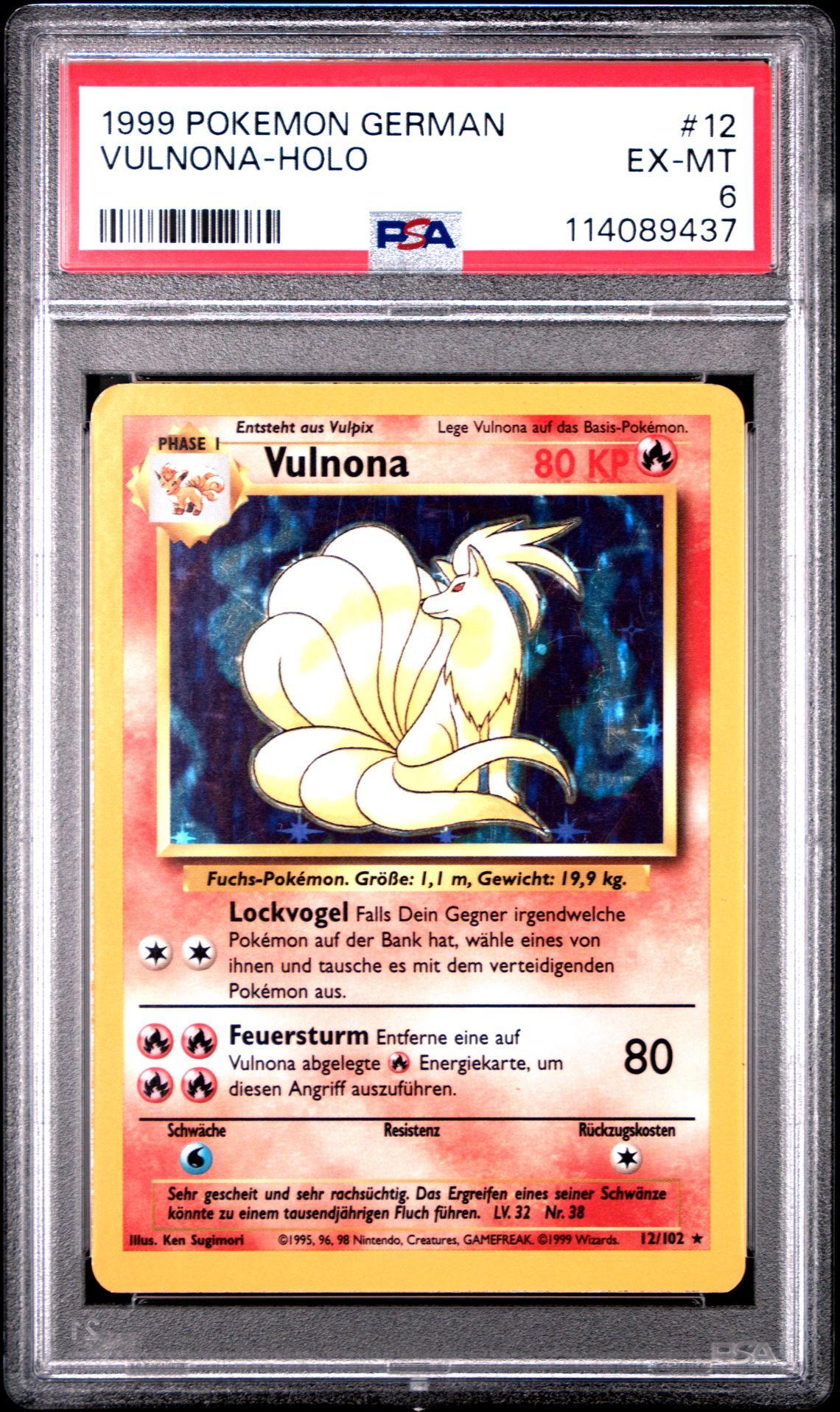 1999 POKEMON GERMAN 12 VULNONA-HOLO - PSA 6 EX-MT - Pokémon