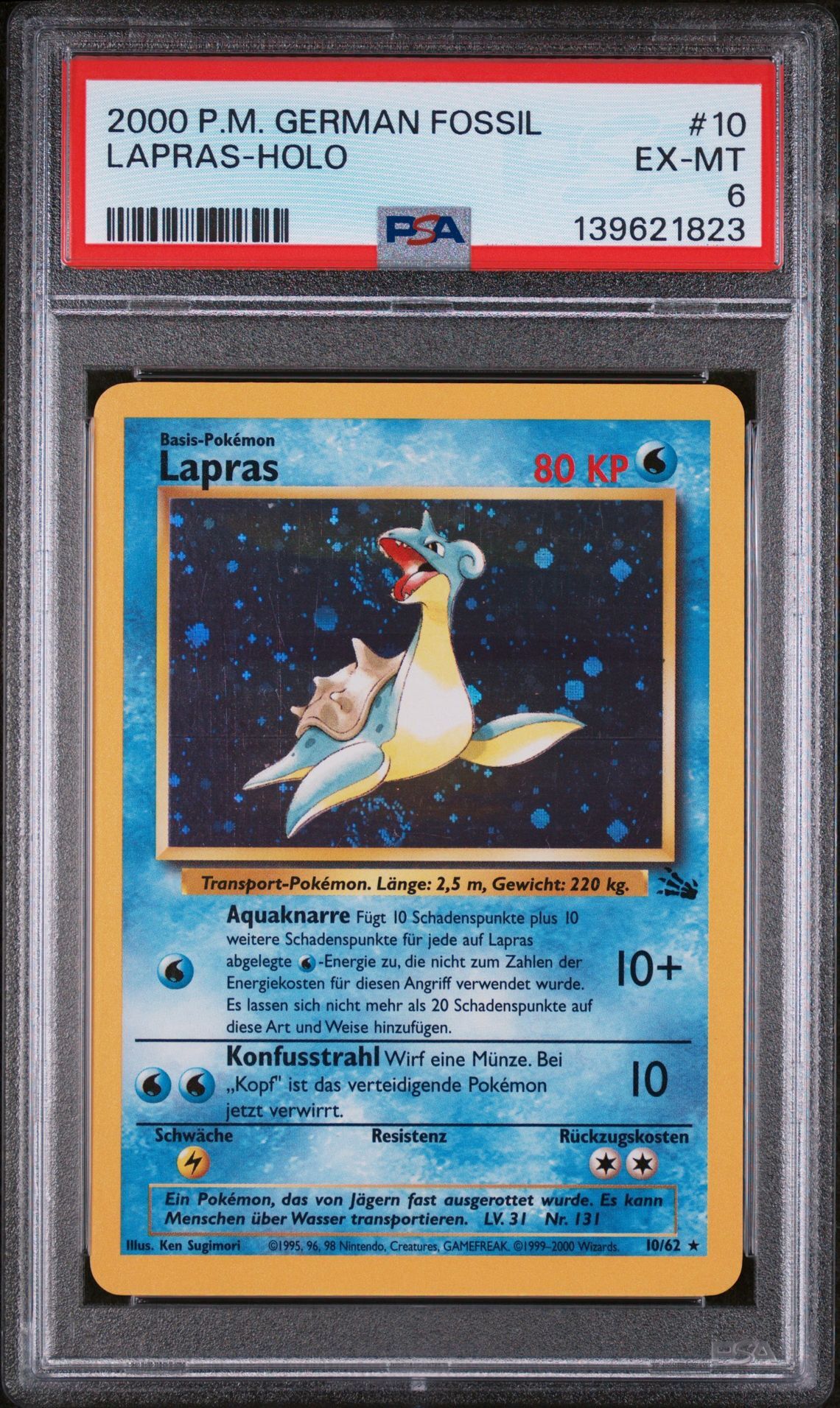 2000 POKEMON GERMAN FOSSIL #10 LAPRAS-HOLO - EX-MT 6 - Pokemon 2000 POKEMON GERMAN FOSSIL #10 LAPRAS-HOLO - EX-MT 6 - Pokemon