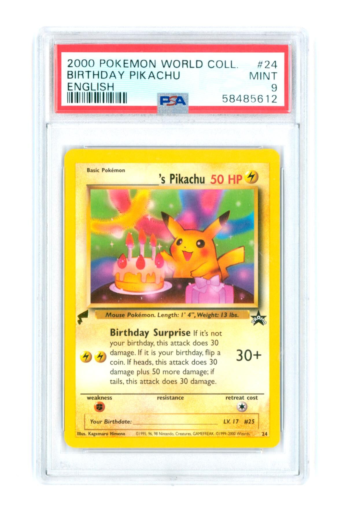 Birthday Pikachu - English - World Coll. - 2000 - PSA 9 MINT - Pokémon Birthday Pikachu - English - World Coll. - 2000 - PSA 9 MINT - Pokémon