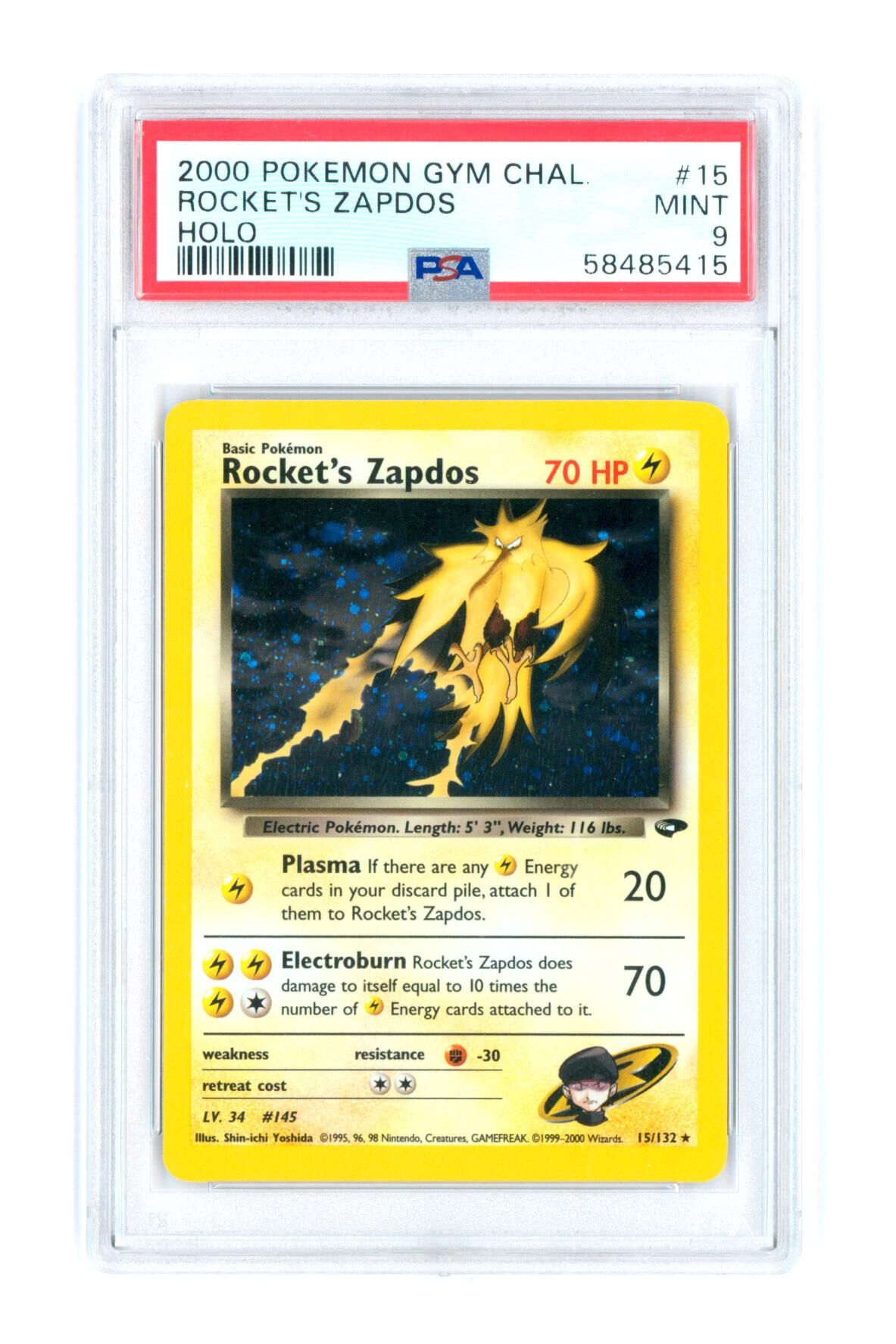 Rocket's Zapdos 15/132 - Holo - Pokemon Gym Chal. - 2000 - PSA 9 MINT - Pokémon