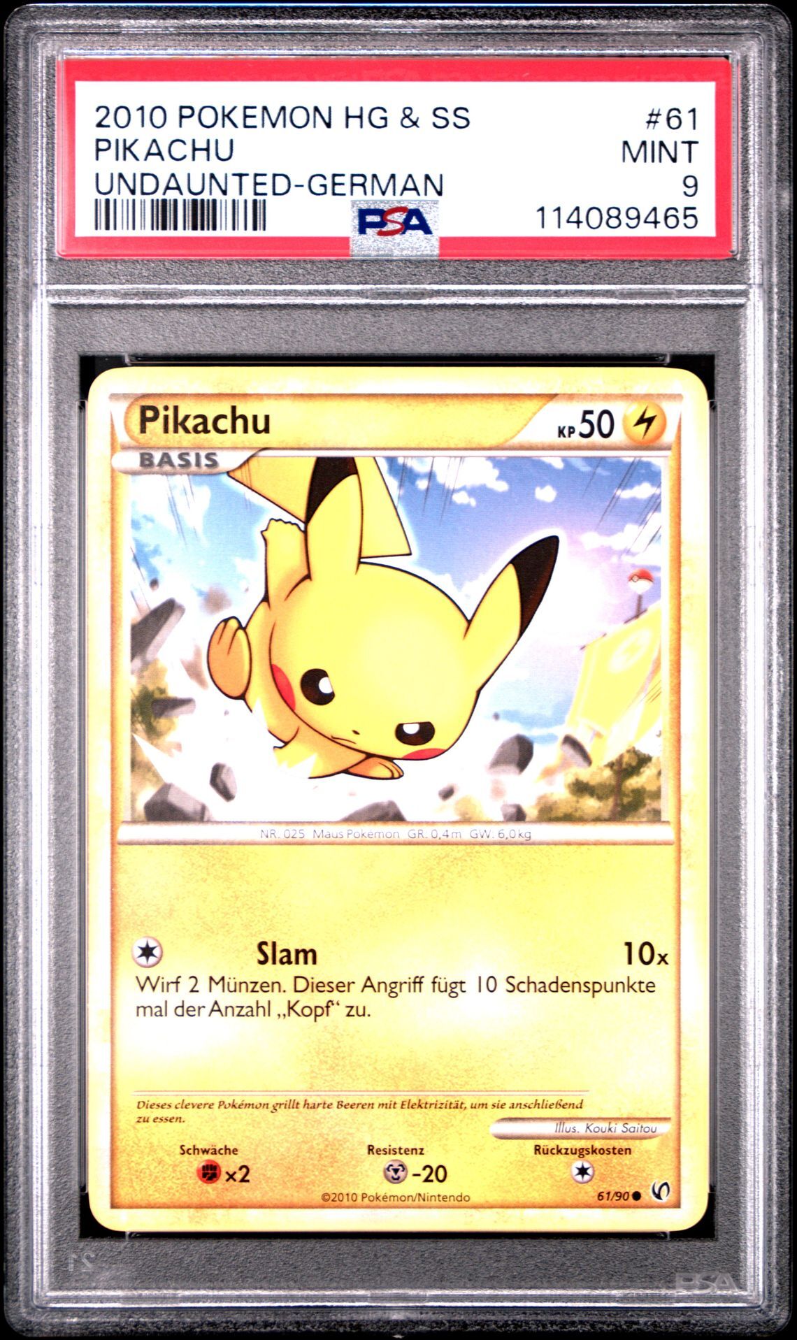 2010 POKEMON HEARTGOLD & SOULSILVER UNDAUNTED 61 PIKACHU GERMAN - PSA 9 MINT - Pokémon
