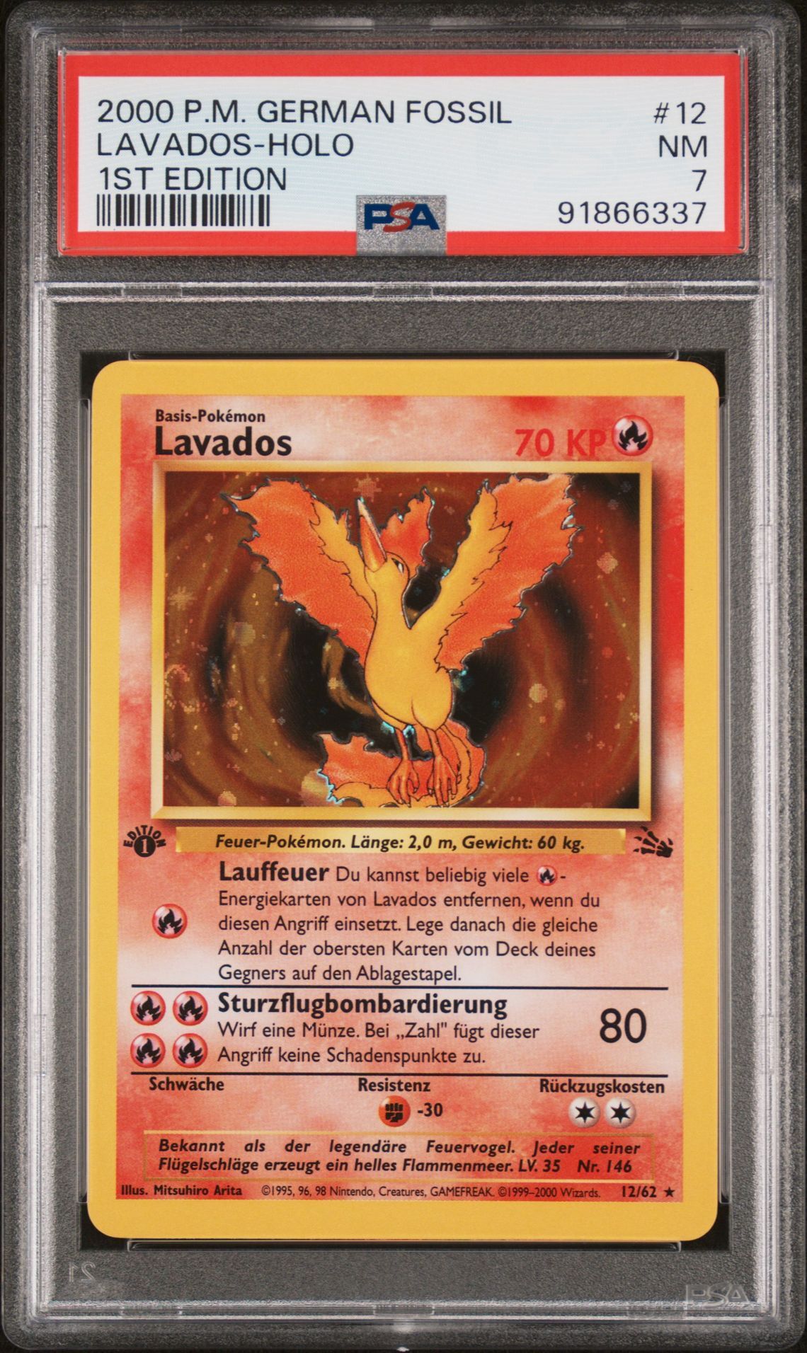 2000 POKEMON GERMAN FOSSIL 12 LAVADOS-HOLO 1ST EDITION - PSA 7 NM - Pokémon 2000 POKEMON GERMAN FOSSIL 12 LAVADOS-HOLO 1ST EDITION - PSA 7 NM - Pokémon