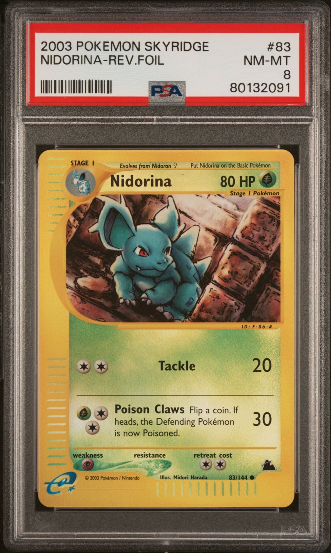 2003 POKEMON SKYRIDGE 83 NIDORINA-REVERSE FOIL - PSA 8 NM-MT 2003 POKEMON SKYRIDGE 83 NIDORINA-REVERSE FOIL - PSA 8 NM-MT