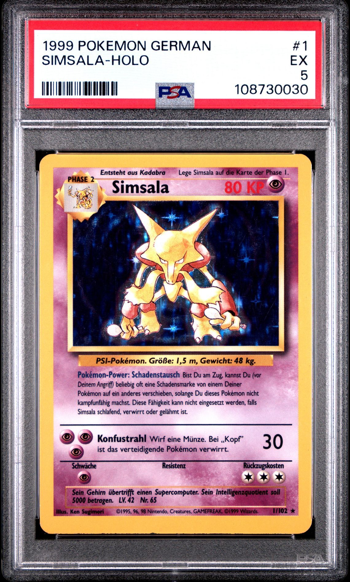 1999 POKEMON GERMAN 1 SIMSALA-HOLO - PSA 5 EX - Pokémon 1999 POKEMON GERMAN 1 SIMSALA-HOLO - PSA 5 EX - Pokémon