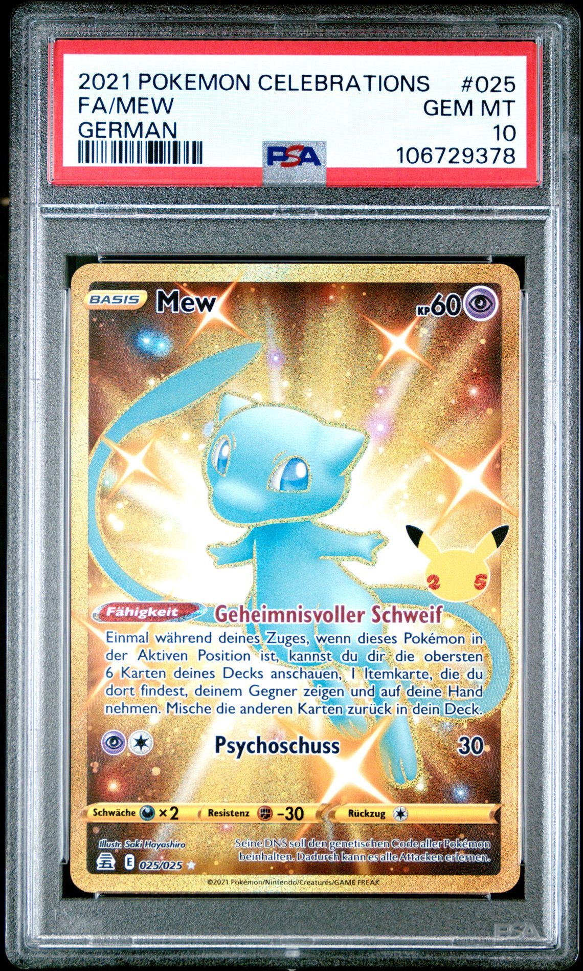 2021 POKEMON CELEBRATIONS 025 FULL ART/MEW GERMAN - PSA 10 GEM-MT - Pokémon