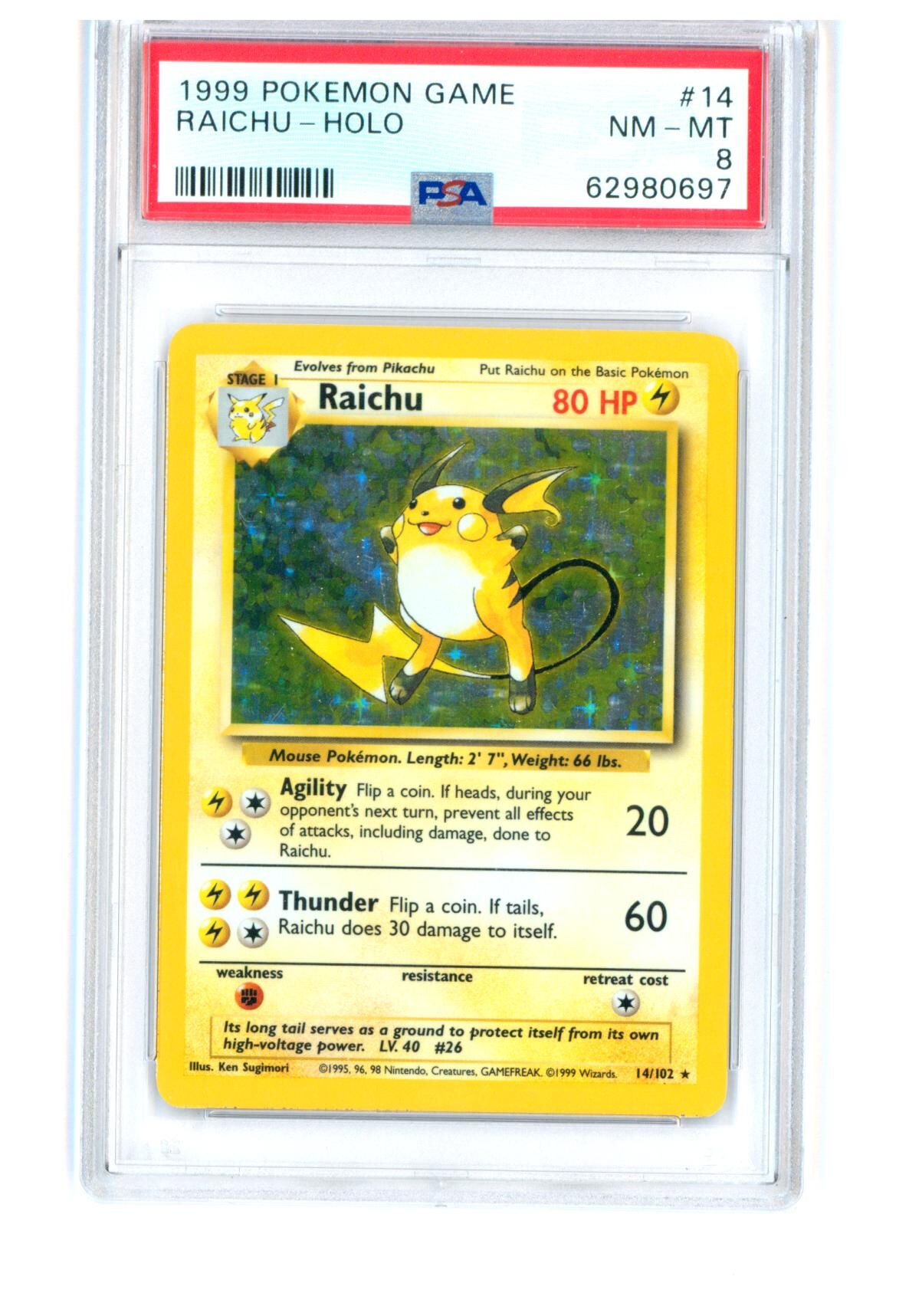 Raichu 14/102 - Base Set - Holo - PSA 8 NM-MT - Pokemon Raichu 14/102 - Base Set - Holo - PSA 8 NM-MT - Pokemon