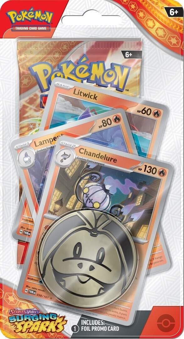 Pokémon TCG: Scarlet & Violet - Surging Sparks (SV08) Chandelure PREMIUM Checklane Blister - EN Pokémon TCG: Scarlet & Violet - Surging Sparks (SV08) Chandelure PREMIUM Checklane Blister - EN