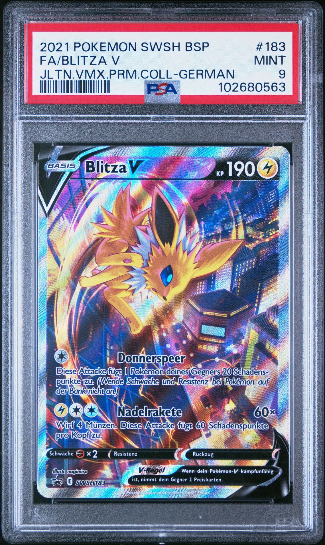 2021 POKEMON SWSH BLACK STAR PROMO 183 FULL ART/BLITZA V JOLTEON VMAX PREMIUM COLLECTION-GERMAN - PSA 9 MINT - Pokémon 2021 POKEMON SWSH BLACK STAR PROMO 183 FULL ART/BLITZA V JOLTEON VMAX PREMIUM COLLECTION-GERMAN - PSA 9 MINT - Pokémon