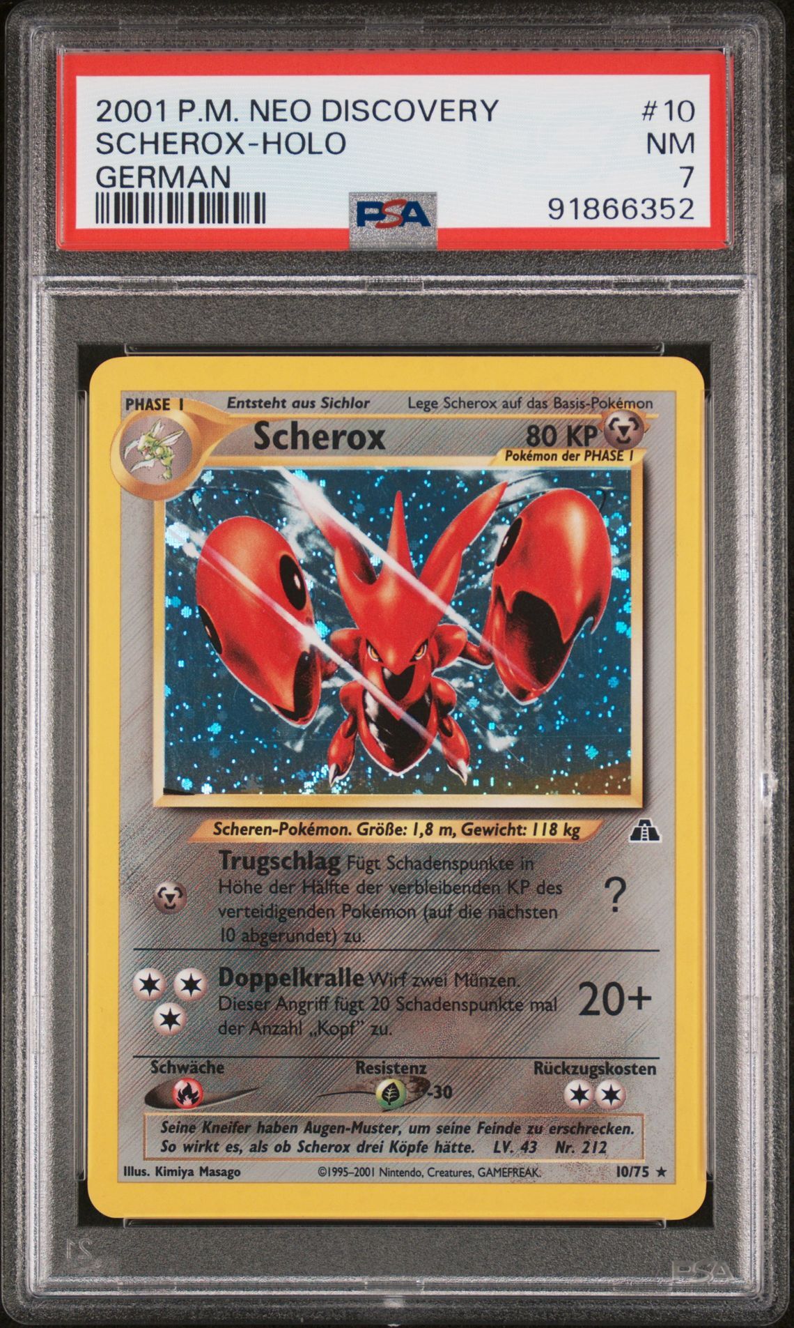 2001 POKEMON NEO DISCOVERY 10 SCHEROX-HOLO GERMAN - PSA 7 NM - Pokémon